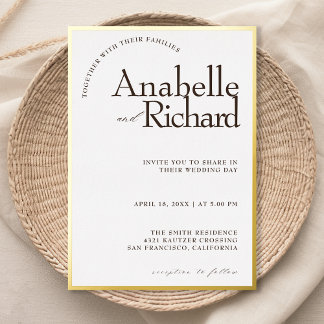 Invitation En Aluminium véritable feuille or luxe simple mariage classique