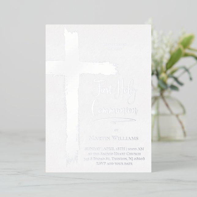 Invitation En Aluminium véritable feuille Première sainte communion (Debout devant)