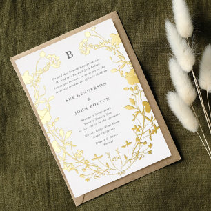 Invitation En Aluminium VÉRITABLE Fleur sauvage séché de monogramme circul