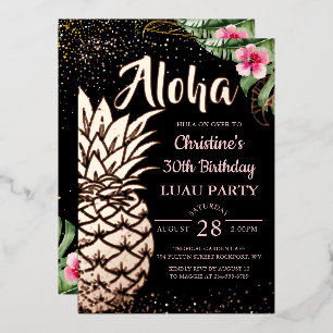 Invitation En Aluminium Véritable Floral Tropical Feuille de Pineapple Or