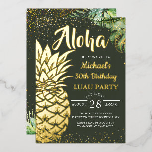 Invitation En Aluminium Véritable Foil Tropical Ananas Luau Beach Party