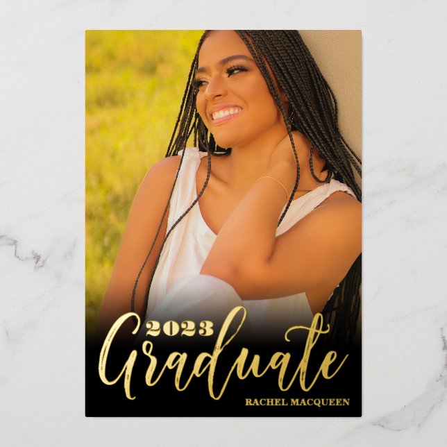 Invitation En Aluminium Véritable Gold Black Trois Photo Graduation Party (Recto)