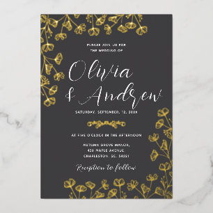 Invitation En Aluminium Véritable Gold Foil Elegant Mariage noir