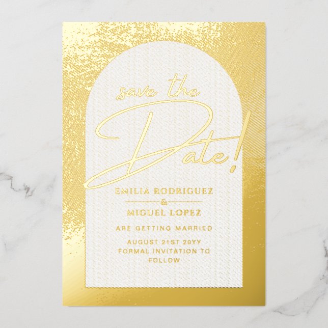 Invitation En Aluminium Véritable Gold Foil Mariage moderne Enregistrer La (Recto)