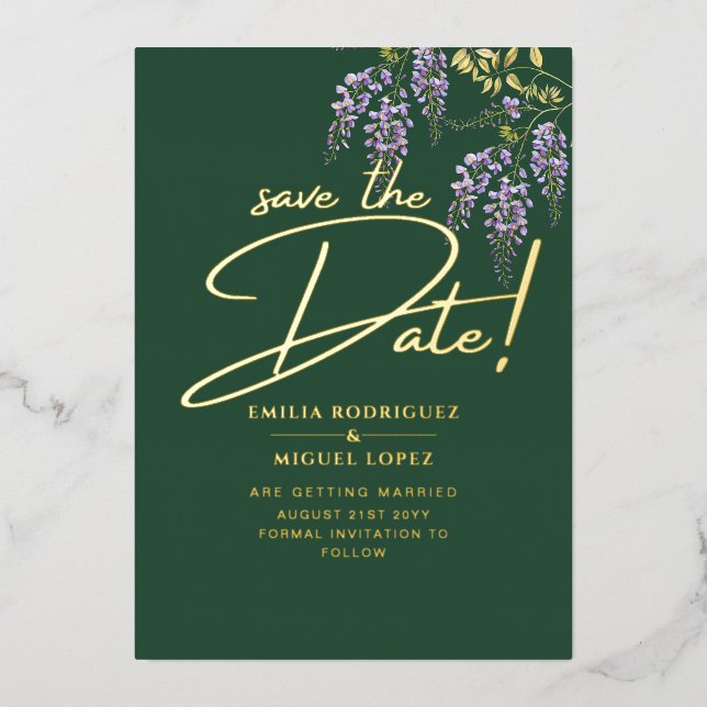 Invitation En Aluminium Véritable Gold Foil Mariage moderne Enregistrer La (Recto)