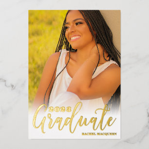 Invitation En Aluminium Véritable Gold White Trois Photo Graduation Party