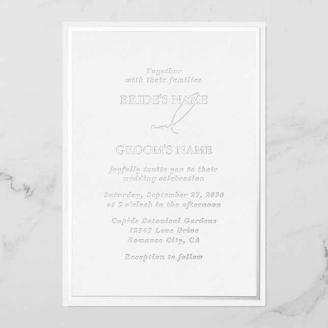 Invitation En Aluminium Véritable huile d'argent Moderne Mariage blanc et  (Recto)
