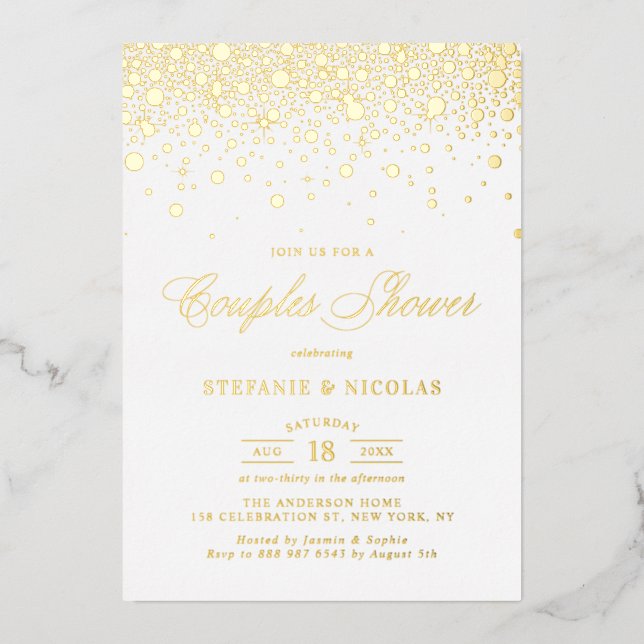 Invitation En Aluminium Véritable Huile d'Or Confetti Dots Couples Douche (Recto)