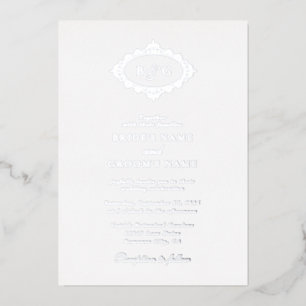 Invitation En Aluminium Véritable Mariage de monogramme de couronne argent