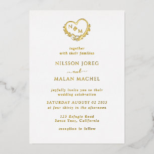 Invitation En Aluminium Véritable Mariage de monogramme de couronne d'or