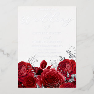 Invitation En Aluminium Véritable Mariage de Roses rouges à huile d'argent
