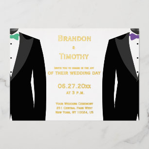 Invitation En Aluminium Véritable Mariage Gay Gold Foil Vert Et Violet Inv
