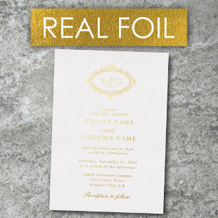 Invitation En Aluminium Véritable Mariage Monogramme Élégant de couronne d