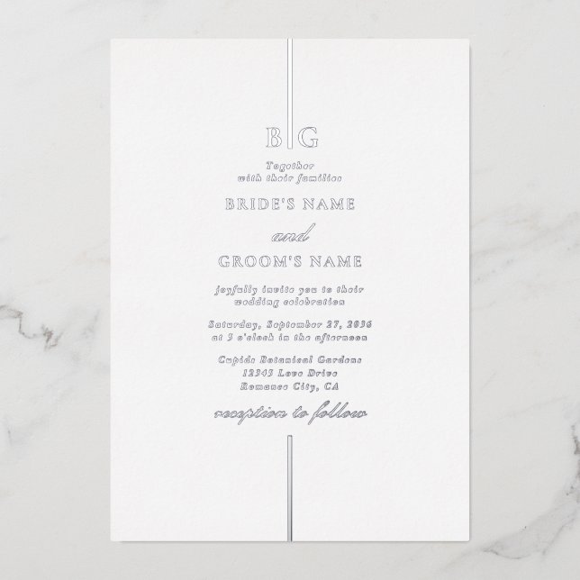 Invitation En Aluminium Véritable Mariage Monogramme Élégant minimal (Recto)