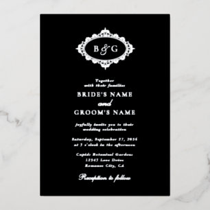 Invitation En Aluminium Véritable Mariage noir Elégant à la couronne d'hui