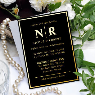 Invitation En Aluminium Véritable Monogramme Moderne de Mariage Élégant en