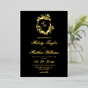 Invitation En Aluminium Véritable papier d'or élégant monogramme Chers mar