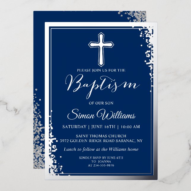 Invitation En Aluminium Véritable Parties scintillant Argent Marine Bleu G (Recto/Verso)
