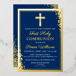 Invitation En Aluminium Véritable Parties scintillant d'or Foil Marine Blu