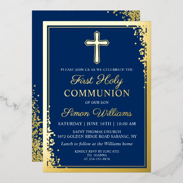 Invitation En Aluminium Véritable Parties scintillant d'or Foil Marine Blu (Recto/Verso)