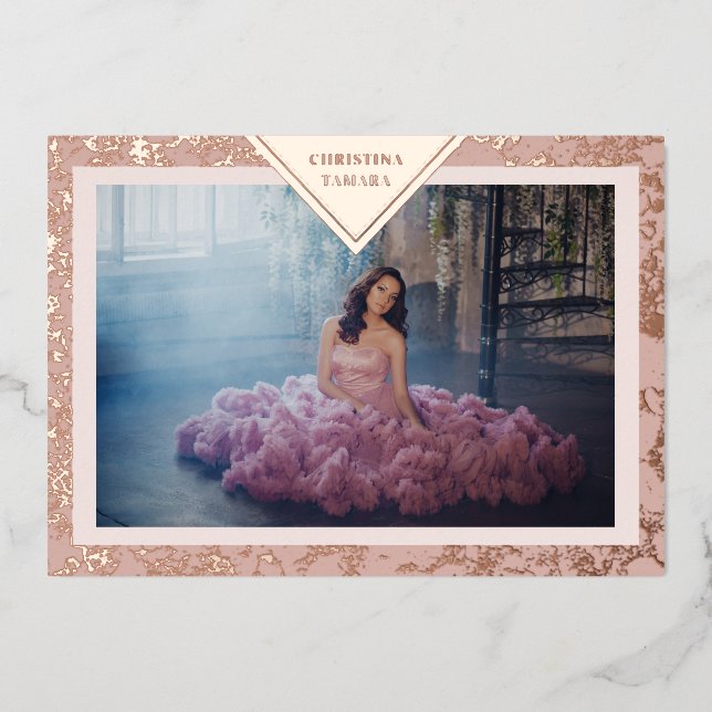 Invitation En Aluminium Véritable Rose Gold Fancy Texture Espagnol Mis XV  (Recto)