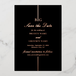 Invitation En Aluminium Véritable Rose Gold Foil Black Wedding Enregistrer