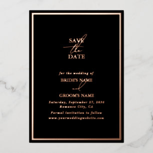 Invitation En Aluminium Véritable Rose Gold Foil Black Wedding Enregistrer