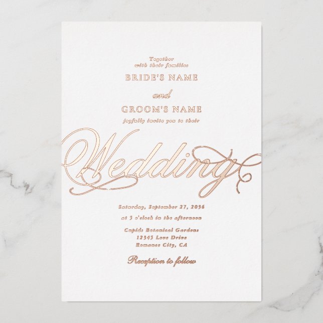 Invitation En Aluminium Véritable Rose Gold Foil Classy Mariage blanc de l (Recto)