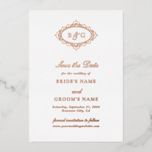 Invitation En Aluminium Véritable Rose Gold Foil Mariage blanc Enregistrer