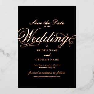 Invitation En Aluminium Véritable Rose Gold Foil Mariage Noir Enregistrer 
