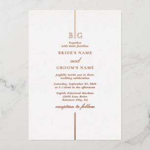 Invitation En Aluminium Véritable Rose Gold Foil Minimal Monogramme Mariag