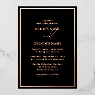 Invitation En Aluminium Véritable Rose Gold Foil Moderne Mariage noir