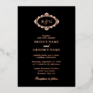 Invitation En Aluminium Véritable Rose Gold Foil Wreath Elegant Black Mari