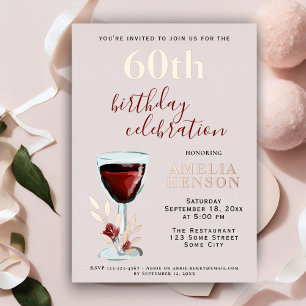 Invitation En Aluminium Verre à vin rouge rustique Rose botanique 60e anni