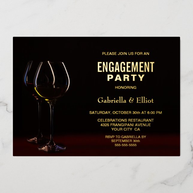 Invitation En Aluminium Verre Vin Moderne Gold Texte Partie (Recto)