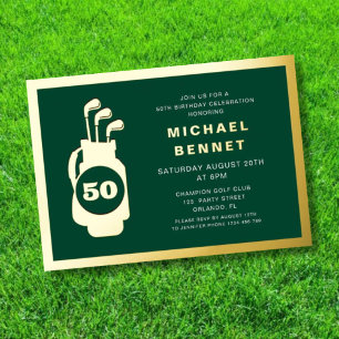 Invitation En Aluminium Vert élégant Golf 50e anniversaire Or