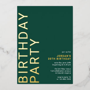 Invitation En Aluminium Vert émeraude et or   Élégant Anniversaire Tout Âg