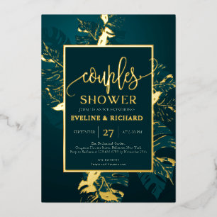 Invitation En Aluminium Vert émeraude et or véritable couples douche