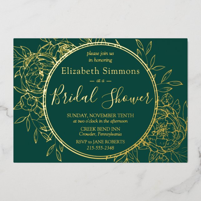 Invitation En Aluminium Vert émeraude moderne ligne Toile Shower de mariag (Recto)