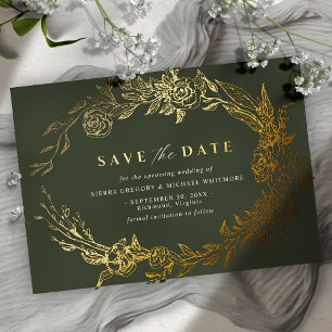 Invitation En Aluminium Vert et or de la forêt   Flore de mousse Enregistr