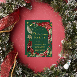 Invitation En Aluminium Vert festif Noël Floral Fête de Noël Or