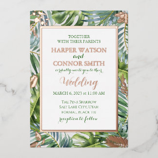 Invitation En Aluminium Vert feuille d'or rose feuille simple mariage