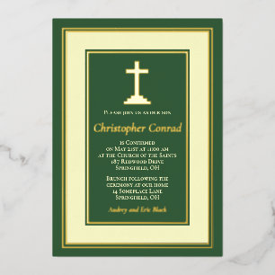 Invitation En Aluminium Vert Or Réel Feuille Catholique Confirmation