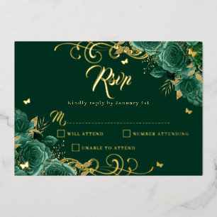 Invitation En Aluminium Verte Rose Floral Gold Swirl Or Quinceanera