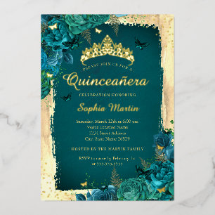 Invitation En Aluminium Vibrant élégant papillon floral Turquoise Quincean