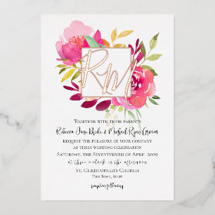 Invitation En Aluminium Vibrant Magenta Rose Tropical Jardin Floral