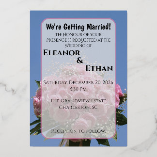 Invitation En Aluminium Vibrant Pink Rose Bouquet & Blue Sky Summer 