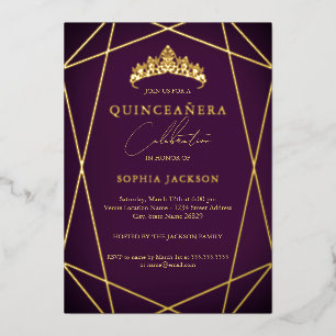 Invitation En Aluminium Vibrant violet géométrique Or élégant Quinceanera