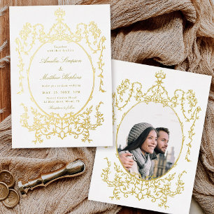 Invitation En Aluminium Victorian Classic Floral Frame Mariage Photo Gold