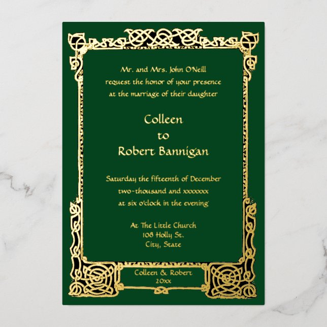 Invitation En Aluminium Victorian Era 1894 Celtic Knots Mariage frontalier (Recto)